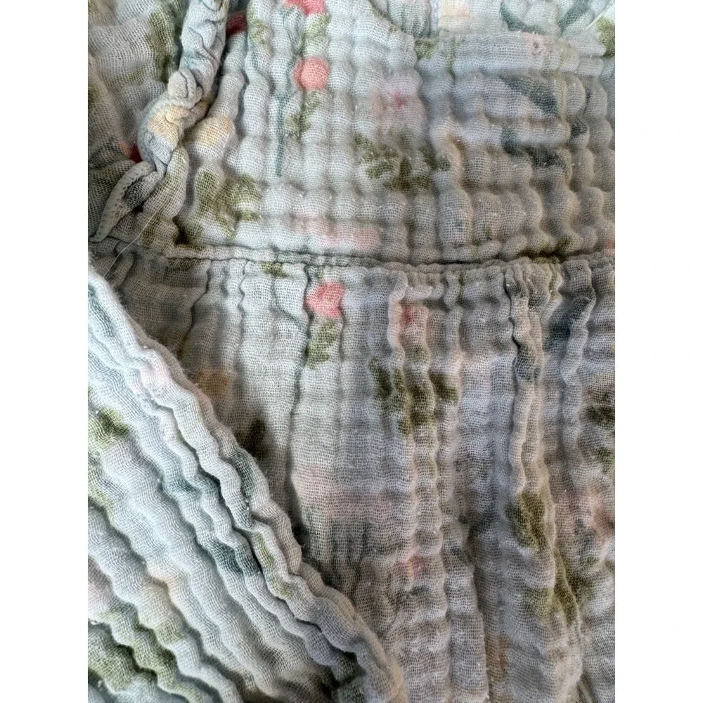 Angel Dear Soft 100% Cotton Button-Up Light Blue Floral Baby Romper Sz 12-18 Mos